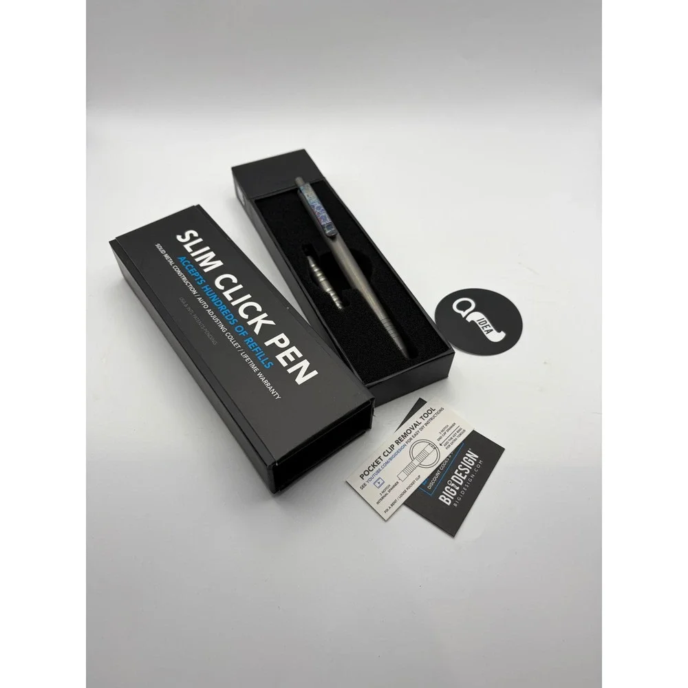 Big Idea Design Slim Click Pen Stonewashed Titanium Lightning Anodized Clip